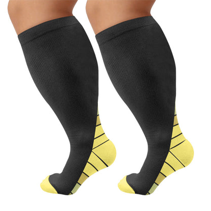 Plus Size Contrast Heel Compression Socks - Yellow(1 Pair) - 4XL - image 4