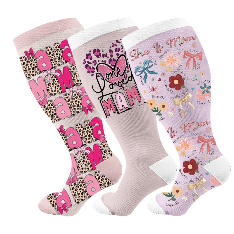 Plus Size Mother's Day Printed Compression Socks - Multicolor(3 Pairs) - 4XL - image 1