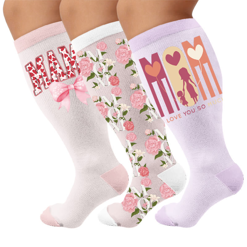 Plus Size Mother's Printed Compression Socks - Multicolor(3 Pairs) - 4XL - image 1