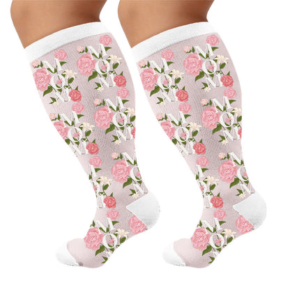 Plus Size Mother's Printed Compression Socks - Flowers(1 Pair) - 4XL - image 6
