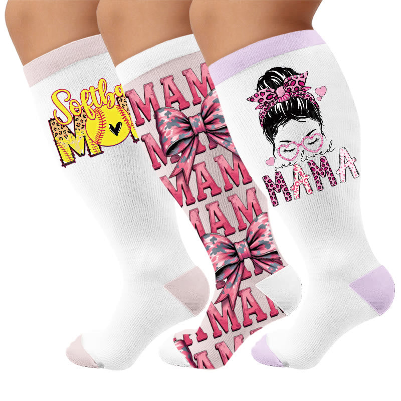 Plus Size Holiday Print Compression Socks - Multicolor(3 Pairs) - 4XL - image 1