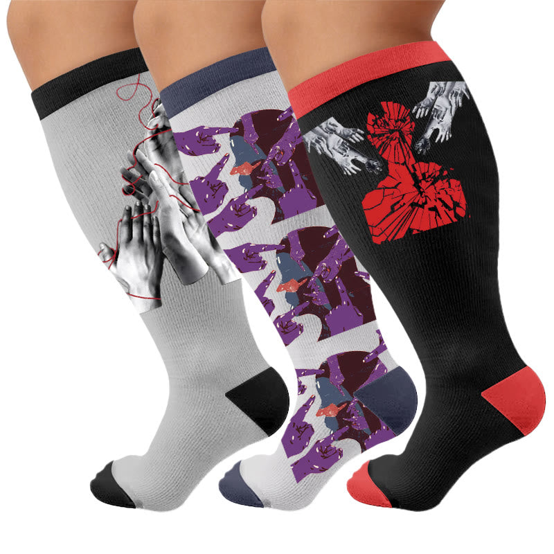 Plus Size Symptom Print Compression Socks - Multicolor(3 Pairs) - 4XL - image 1