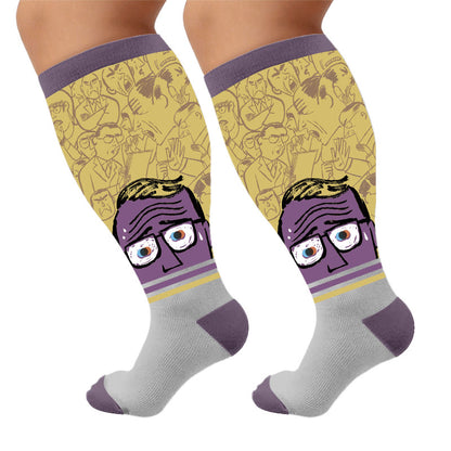Plus Size Alzheimer's Print Compression Socks - Head(1 Pair) - 4XL - image 5