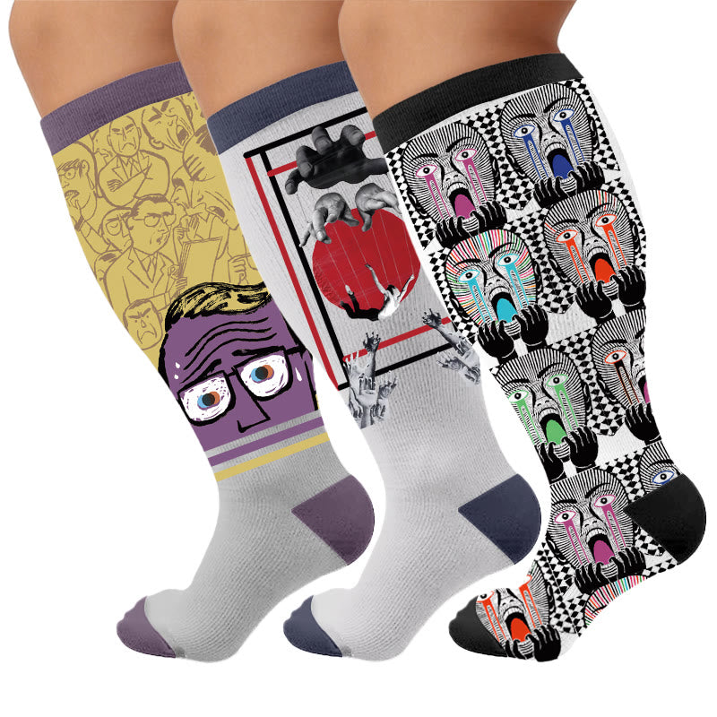 Plus Size Alzheimer's Print Compression Socks - Multicolor(3 Pairs) - 4XL - image 1