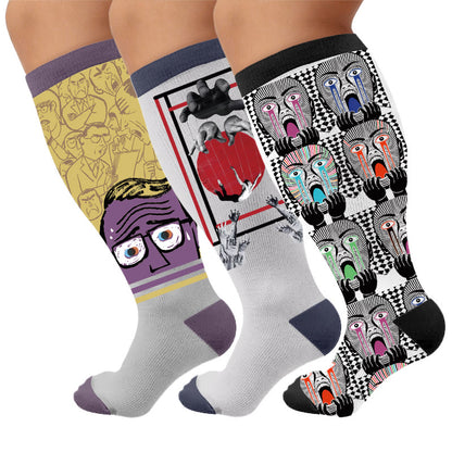Plus Size Alzheimer's Print Compression Socks - Multicolor(3 Pairs) - 4XL - image 1