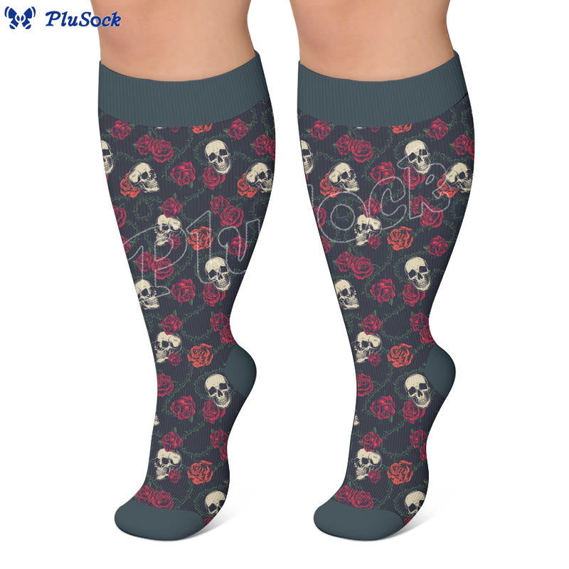 Plus Size Floral Skull Print Compression Socks - image 3