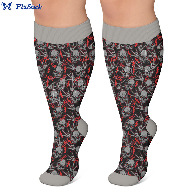 Plus Size Floral Skull Print Compression Socks - image 4