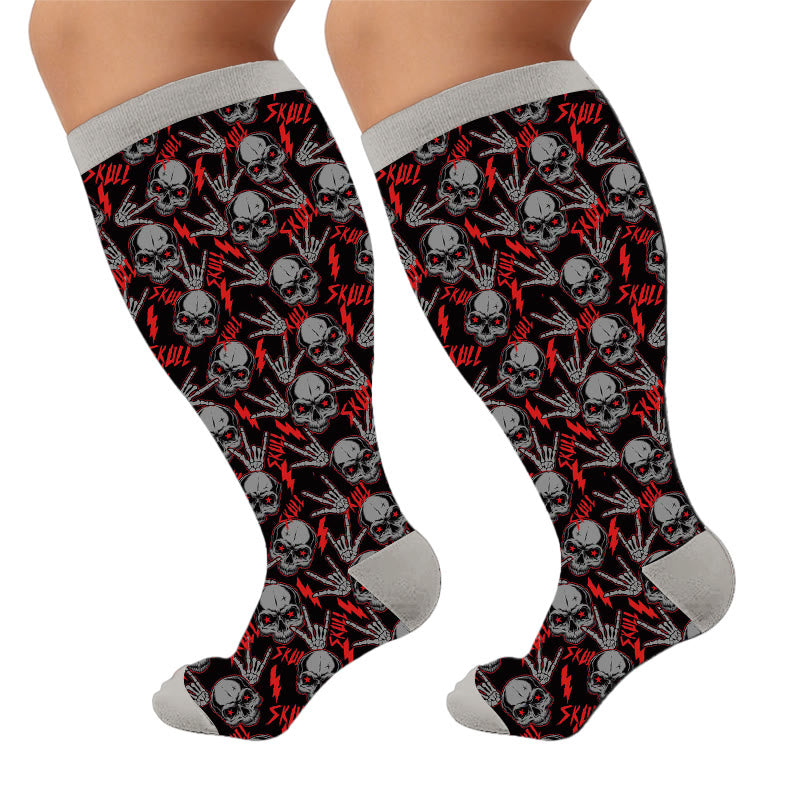 Plus Size Floral Skull Print Compression Socks - Letters(1 Pair) - 4XL - image 7
