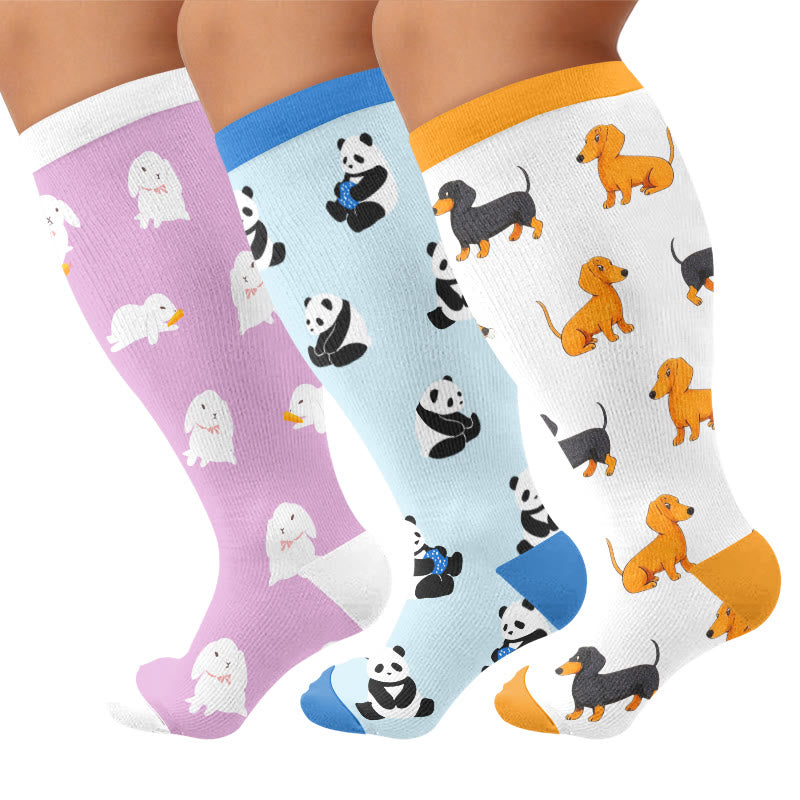 Plus Size Bunny Panda Dachshund Compression Socks - Multicolor(3 Pairs) - 4XL - image 1
