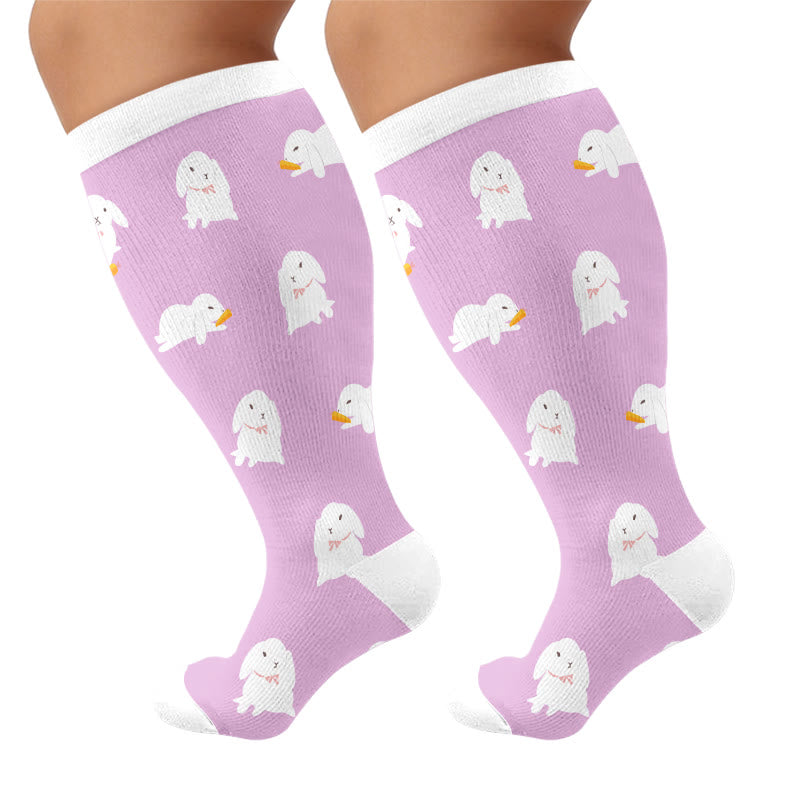 Plus Size Panda Bunny Compression Socks - Purple - 4XL - image 5