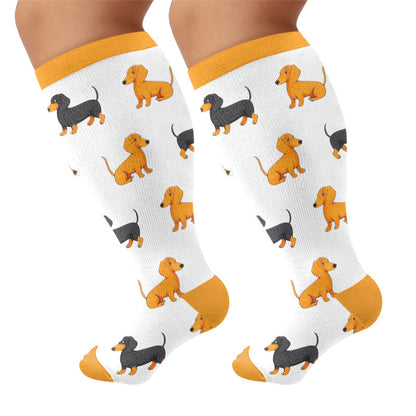 Plus Size Bunny Panda Dachshund Compression Socks - Yellow(1 Pair) - 4XL - image 9