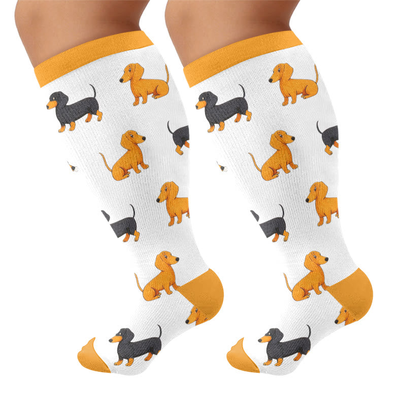 Plus Size Panda Bunny Compression Socks - Yellow - 4XL - image 6