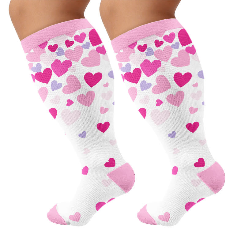 Plus Size Playful Smile Heart Compression Socks - Pink(1 Pair) - 4XL - image 6