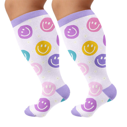 Plus Size Playful Smile Heart Compression Socks - Purple(1 Pair) - 4XL - image 5