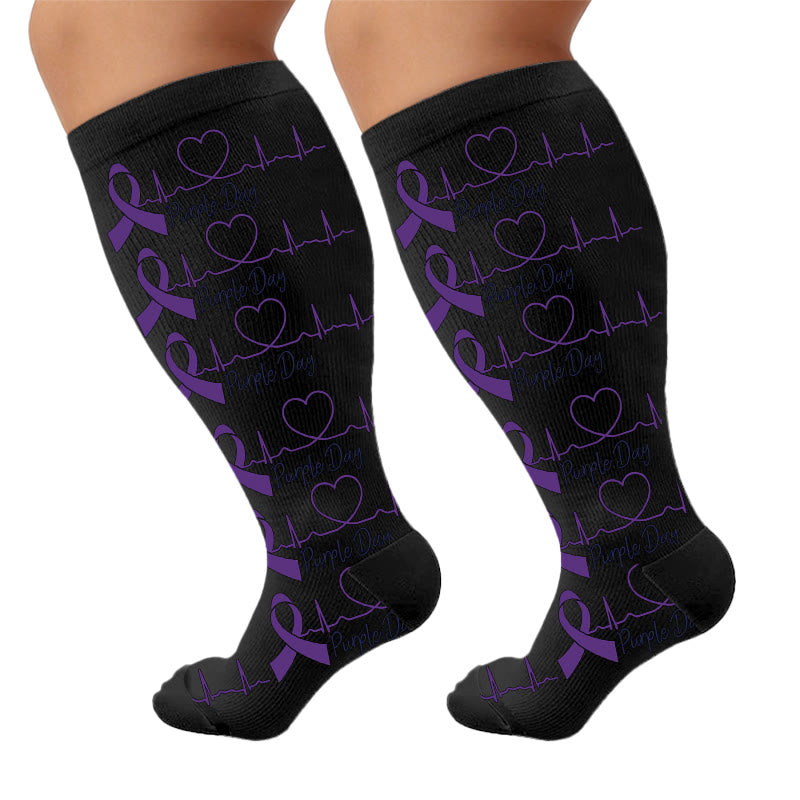 Plus Size Communication Disorder Printed Compression Socks - Ribbons(1 Pair) - 4XL - image 7