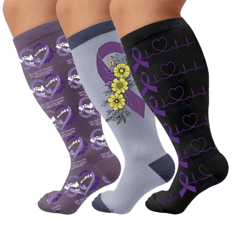 Plus Size Communication Disorder Printed Compression Socks - Multicolor(3 Pairs) - 4XL - image 1