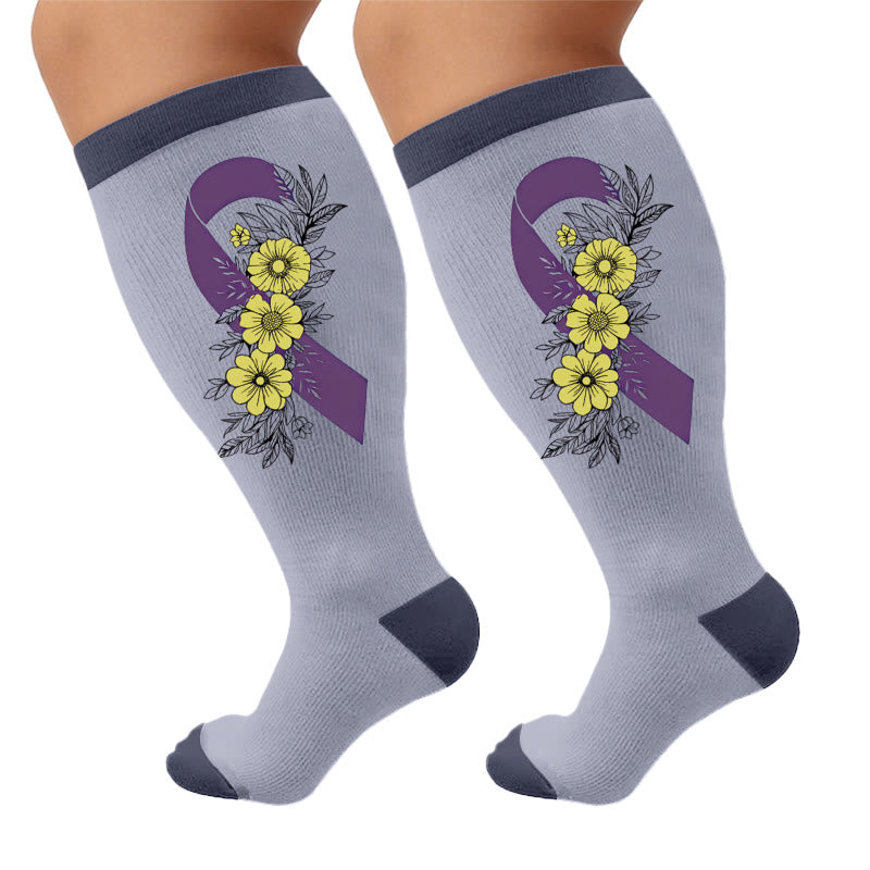 Plus Size Communication Disorder Printed Compression Socks - Flowers(1 Pair) - 4XL - image 6