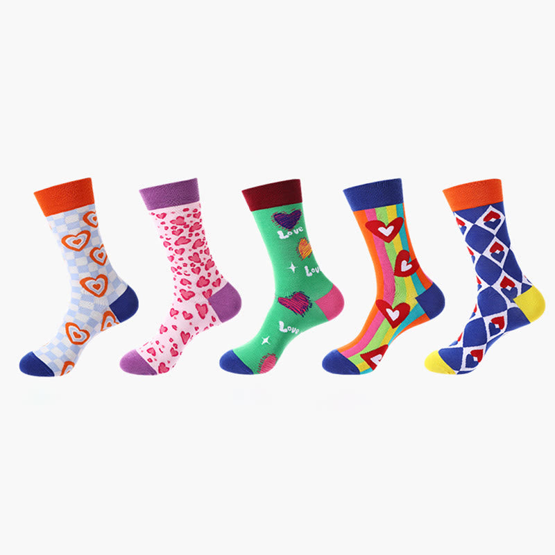 Love Heart Pattern Quarter Socks(5 Pairs) - image 3