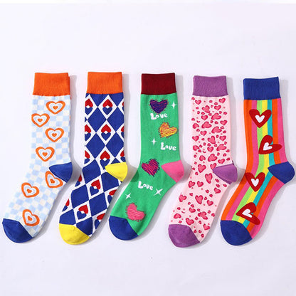 Love Heart Pattern Quarter Socks(5 Pairs) - Multicolor - EU38-45(US5-11) - image 1