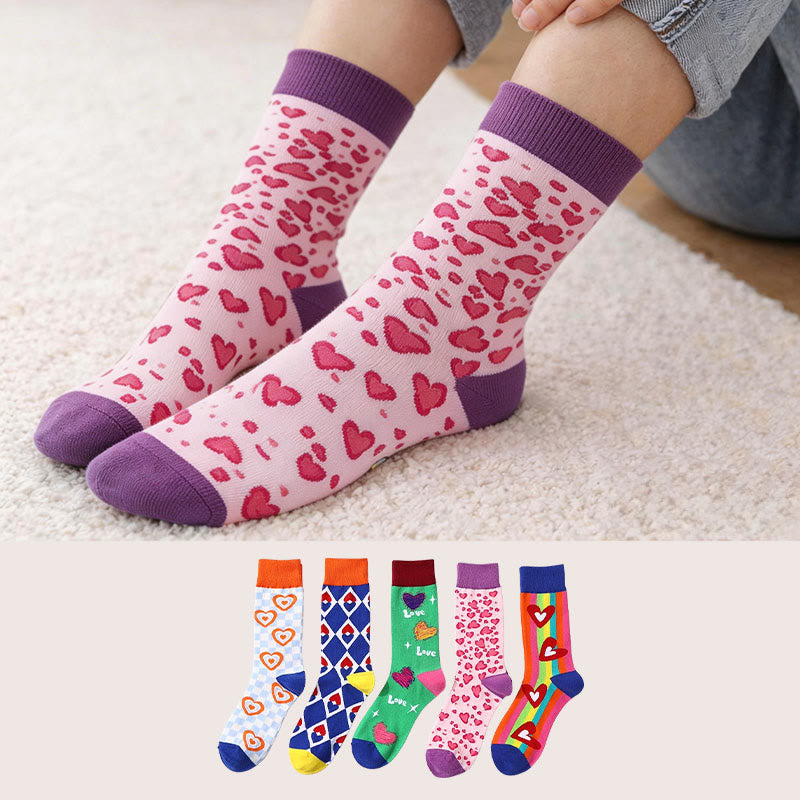 Love Heart Pattern Quarter Socks(5 Pairs) - image 0
