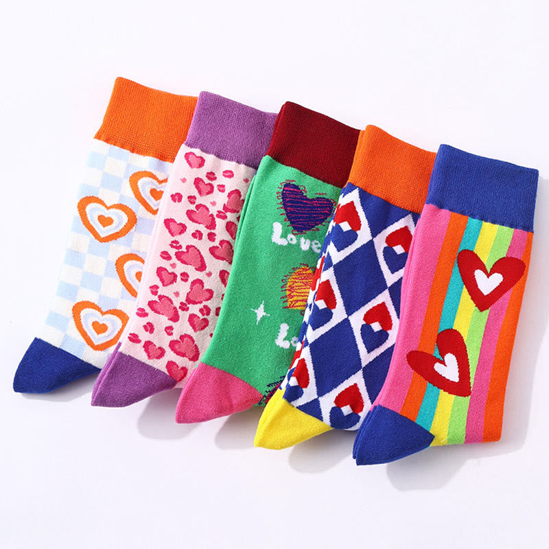 Love Heart Pattern Quarter Socks(5 Pairs) - image 4