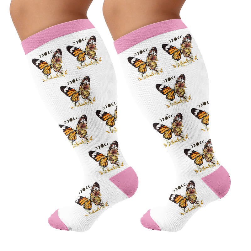 Plus Size Flag Butterfly Compression Socks - Pink - 4XL - image 7