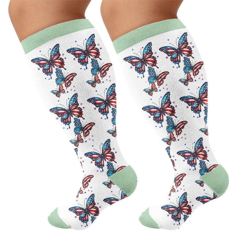 Plus Size Flag Butterfly Compression Socks - Green - 4XL - image 6