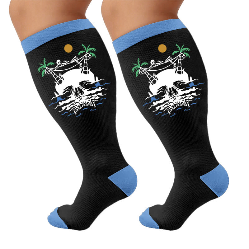 Plus Size Beach Print Compression Socks - Skull (1 pair) - 4XL - image 6