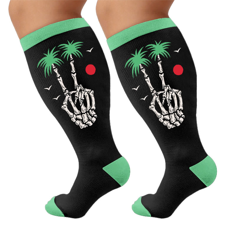 Plus Size Beach Print Compression Socks - Palm Tree (1 pair) - 4XL - image 5