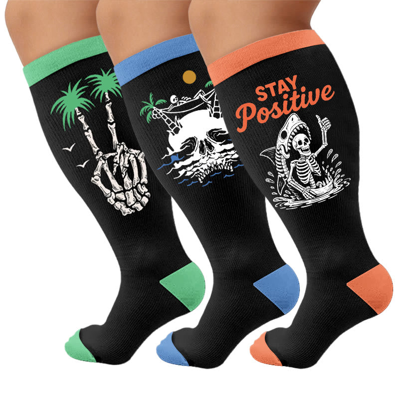 Plus Size Beach Print Compression Socks - Multicolor(3 Pairs) - 4XL - image 1