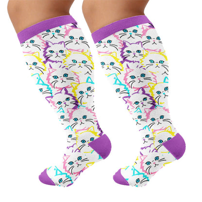 Plus Size Moon Cat Compression Socks - White - 4XL - image 6