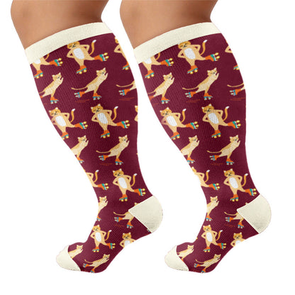 Plus Size Moon Cat Compression Socks - Wine - 4XL - image 7