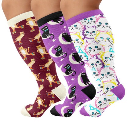 Plus Size Moon Cat Compression Socks - image 1