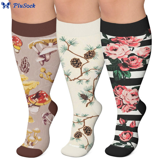 Plus Size Mushroom Pinecone Compression Socks - image 0