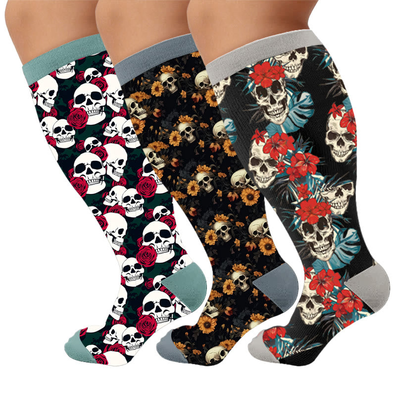 Plus Size Skull Compression Socks - Multicolor(3 Pairs) - 4XL - image 3