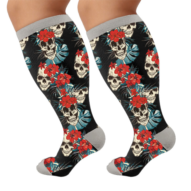 Skull Floral Compression Socks - Grey - 4XL - image 7