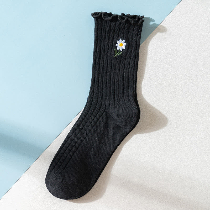 Embroidered Daisy Sleep Socks(8 Pairs) - Black - EU 36-40(US 3-7) - image 10