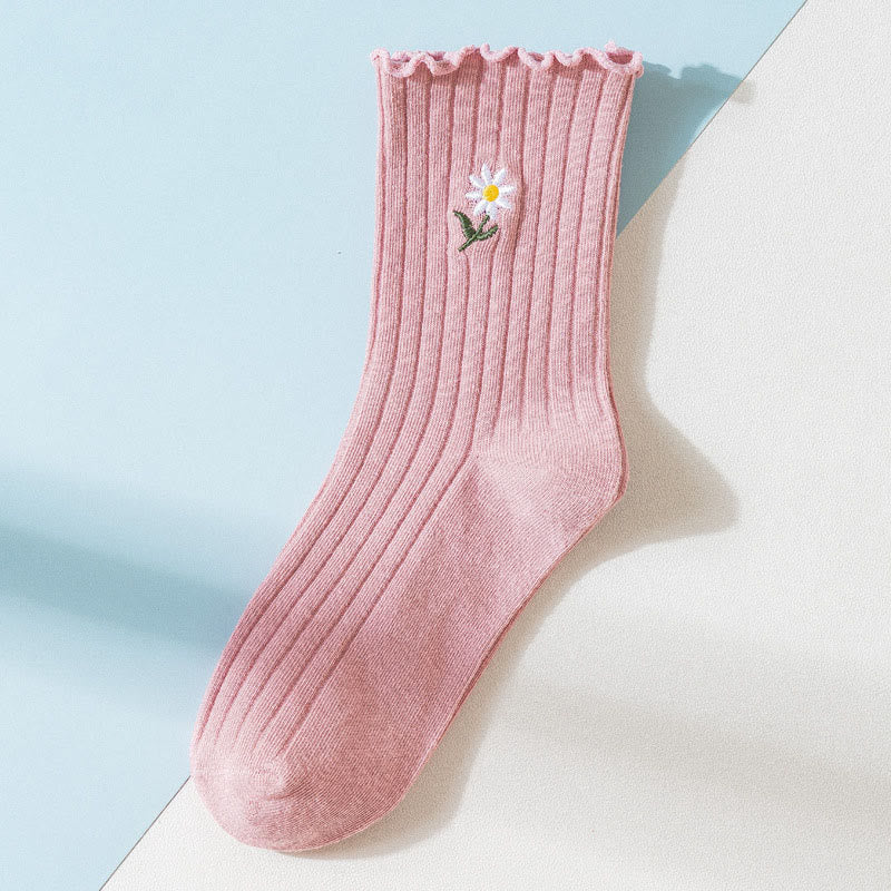 Embroidered Daisy Sleep Socks(8 Pairs) - Pink - EU 36-40(US 3-7) - image 15