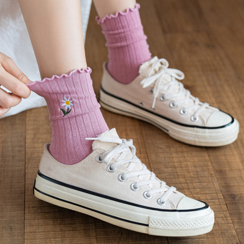 Embroidered Daisy Sleep Socks(8 Pairs) - image 7