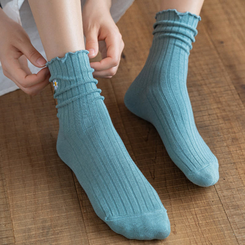 Embroidered Daisy Sleep Socks(8 Pairs) - image 4