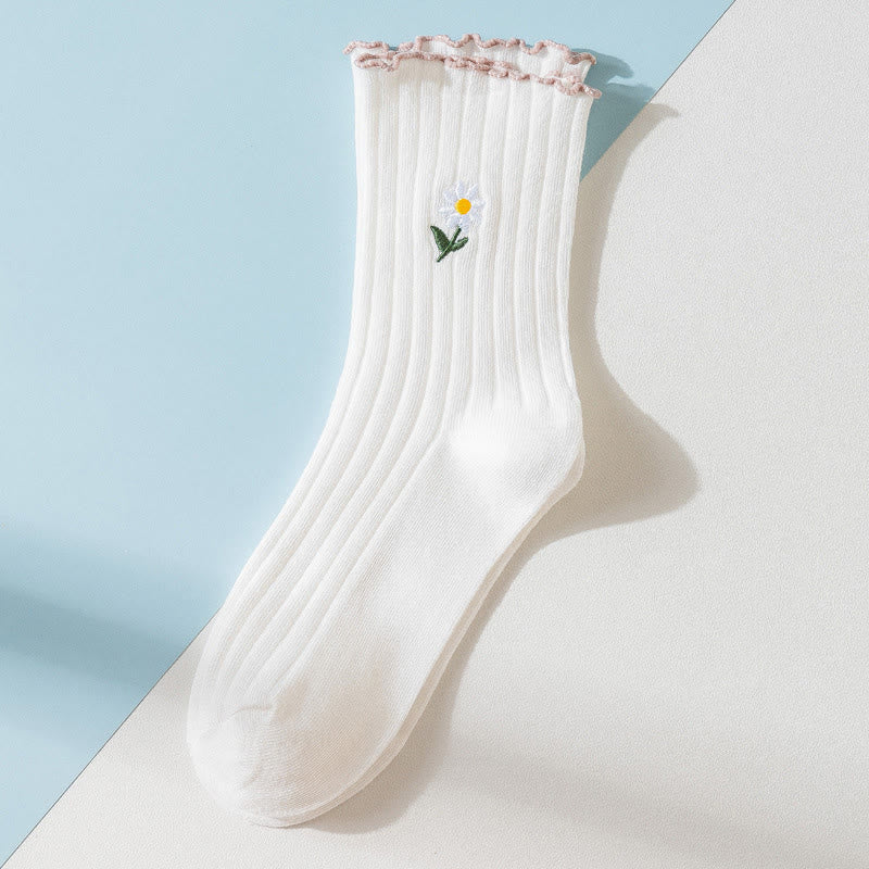 Embroidered Daisy Sleep Socks(8 Pairs) - White - EU 36-40(US 3-7) - image 12