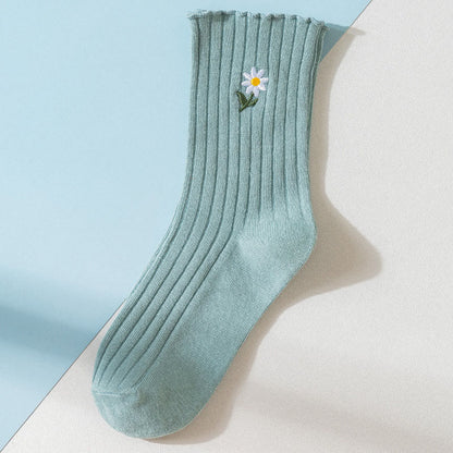 Embroidered Daisy Sleep Socks(8 Pairs) - Green - EU 36-40(US 3-7) - image 16