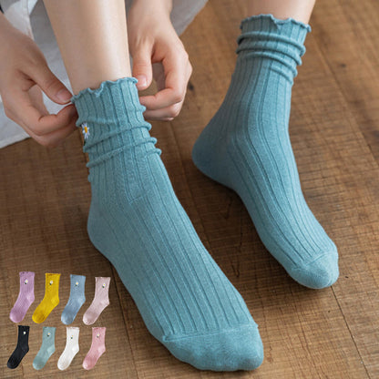 Embroidered Daisy Sleep Socks(8 Pairs) - Multicolor - EU 36-40(US 3-7) - image 0