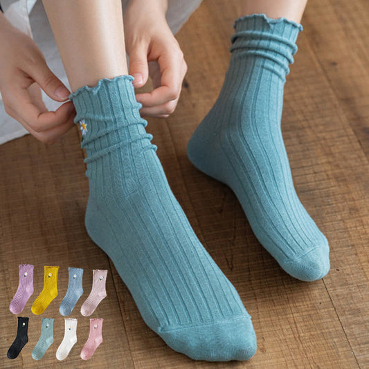 Embroidered Daisy Sleep Socks(8 Pairs) - Multicolor - EU 36-40(US 3-7) - image 0