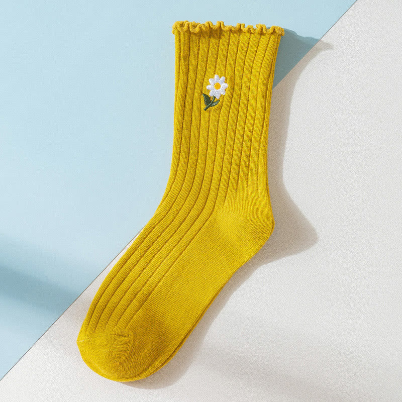 Embroidered Daisy Sleep Socks(8 Pairs) - Yellow - EU 36-40(US 3-7) - image 14