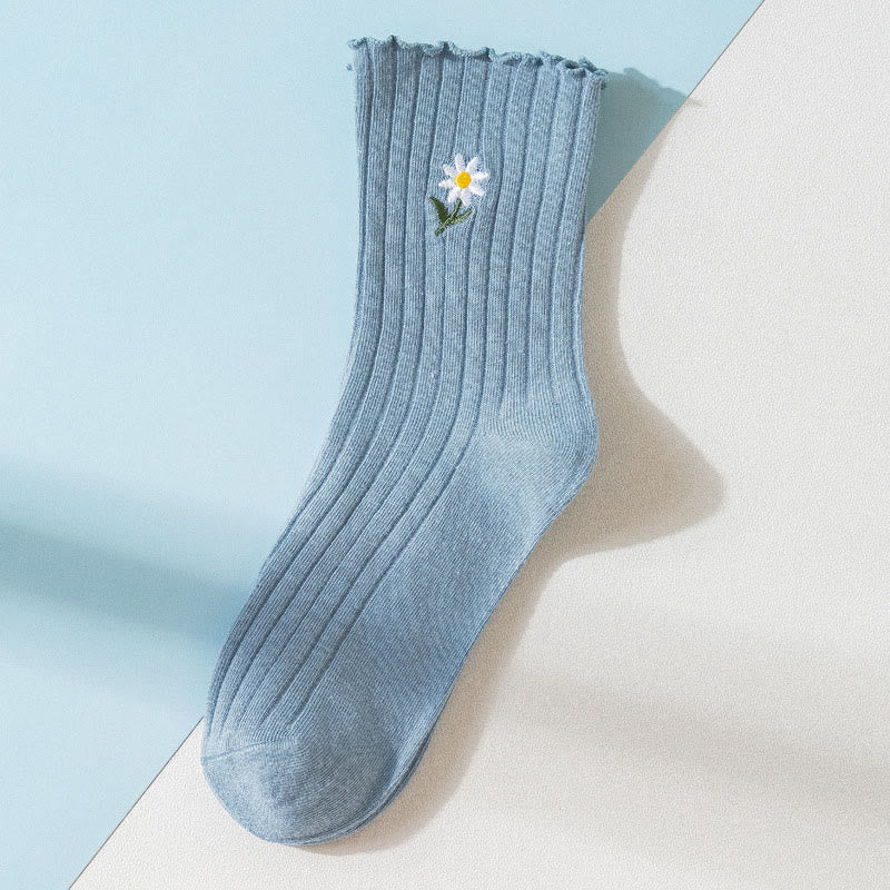 Embroidered Daisy Sleep Socks(8 Pairs) - Blue - EU 36-40(US 3-7) - image 11