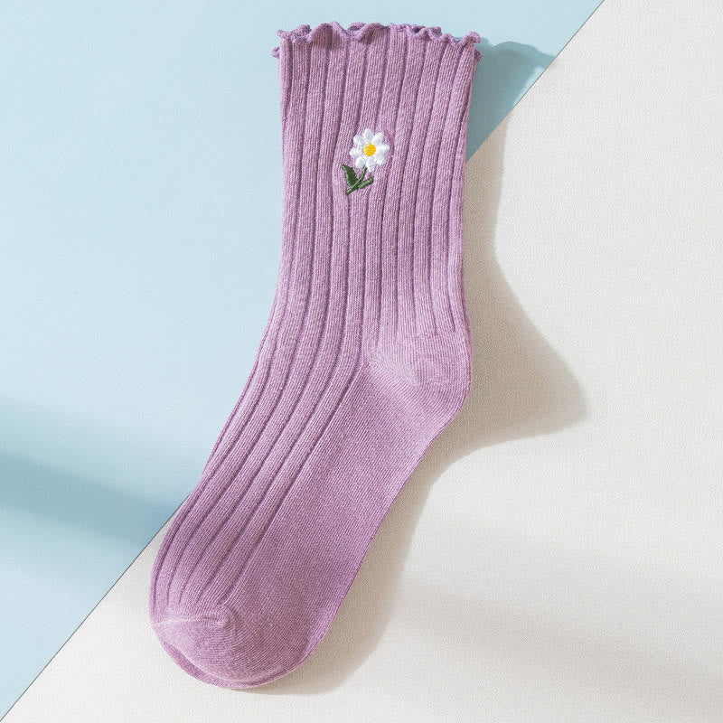 Embroidered Daisy Sleep Socks(8 Pairs) - Purple - EU 36-40(US 3-7) - image 17