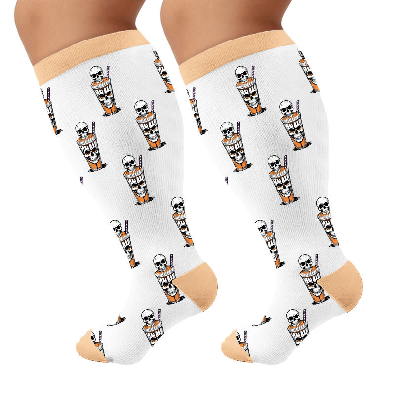 Plus Size Food Print Compression Socks - Coffee (1 Pair) - 4XL - image 5