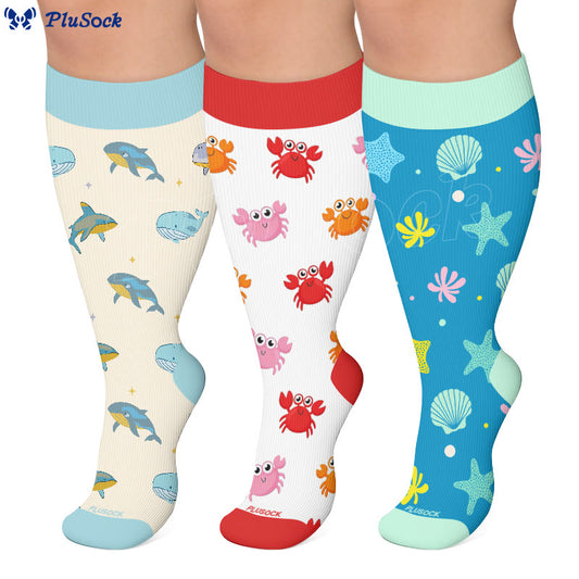 Plus Size Crab Whale Starfish Compression Socks - image 0