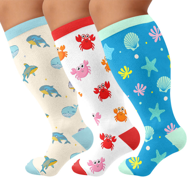 Plus Size Crab Whale Starfish Compression Socks - image 1